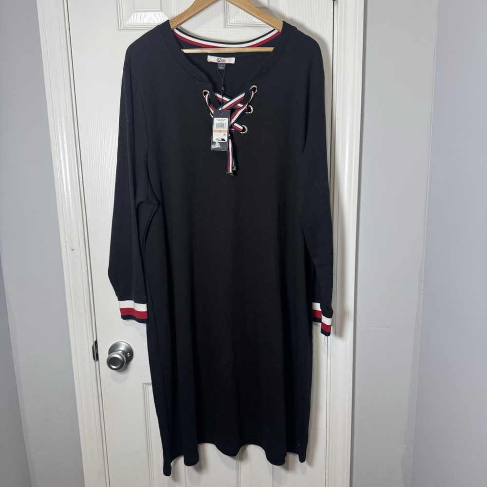 Tommy Hilfiger Lace-Up Sweatshirt Dress Black Size 2X NWT